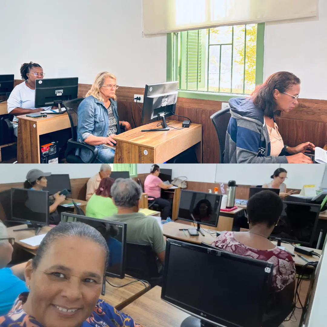 Montagem de momentos das aulas de informática do CRI